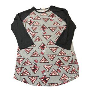 LuLaRoe Minnie Mouse Raglan Shirt Black Gray Red Bows Ribbons Size S